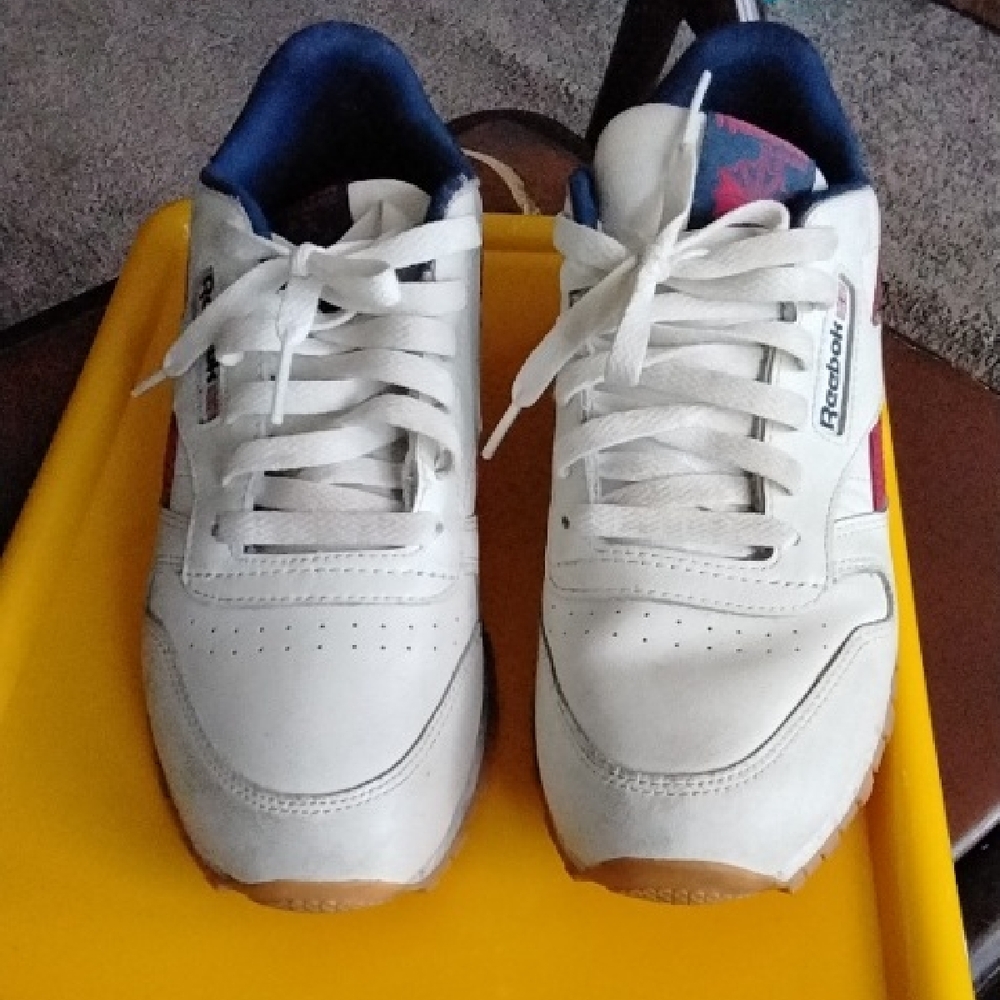 Reebok  White and Blue Sneakers With Gum Bottom Size 5